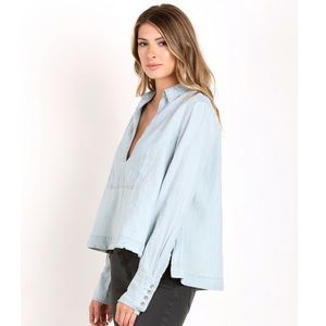 Free People Chambray Top Rumi Wash